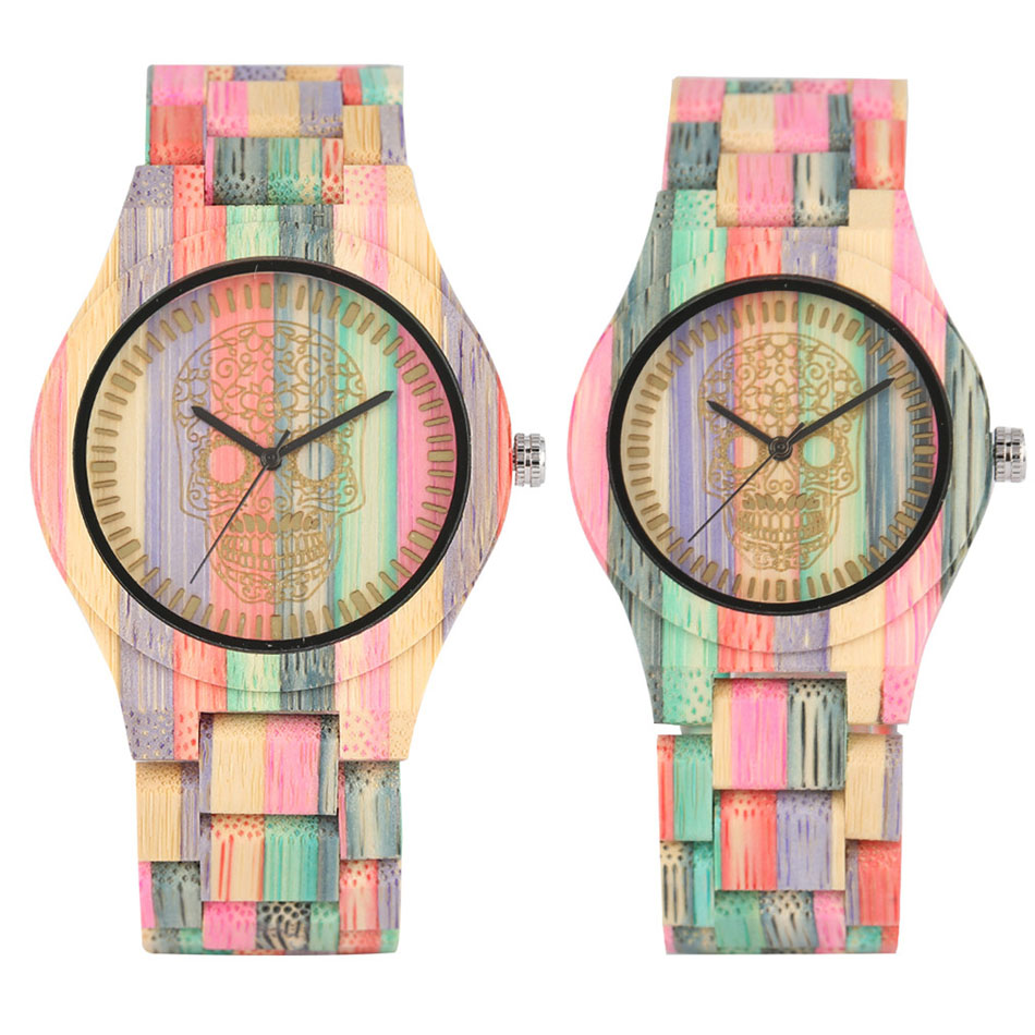 Vintage Collectible Watches - นาฬิกาข้อมือควอทซ์ไม้ไผ่หลากสีสไตล์วินเทจสำหรับผู้ชายผู้หญิงพับได้สายนาฬิกาคู่ทำจากไม้