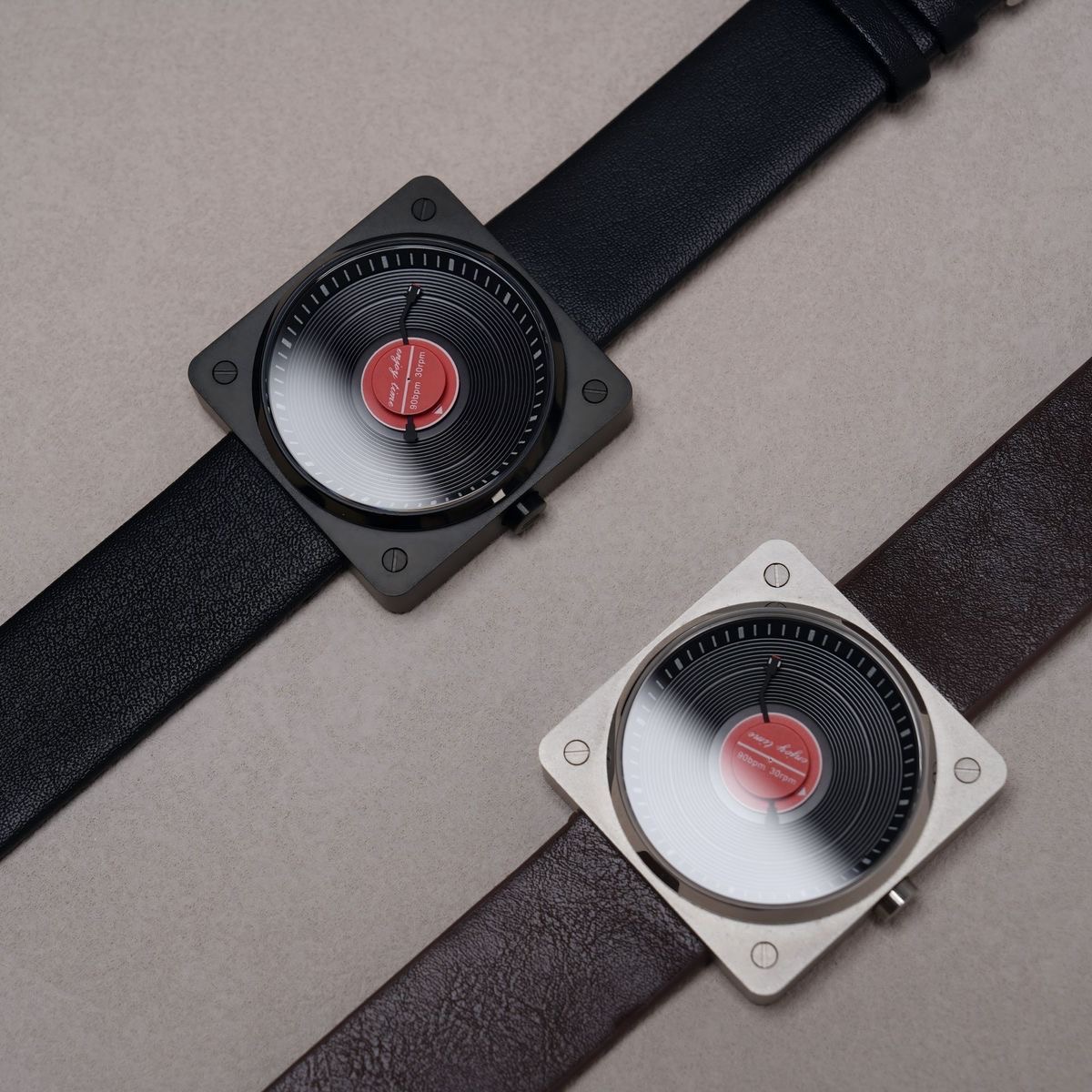 Vintage Collectible Watches - นาฬิกาข้อมือควอตซ์ลายแผ่นเสียงไวนิลสำหรับผู้ชาย นาฬิกาผู้ชายสไตล์เรโทร วินเทจ คลาสสิก หรูหรา ดีไซเนอร์