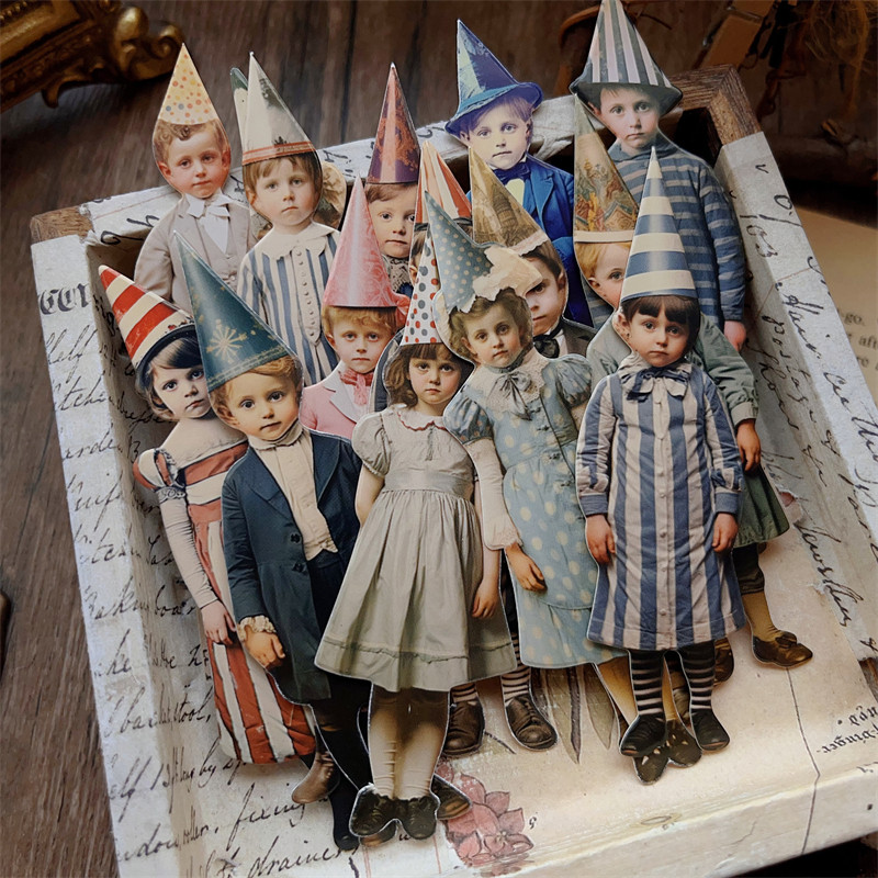 Vintage Collectible Dolls - ชุดกระดาษตกแต่งลายตัวตลกวินเทจ 15 ชิ้น สำหรับงานปาร์ตี้เด็ก กระดาษการ์ด สมุดจดบันทึก