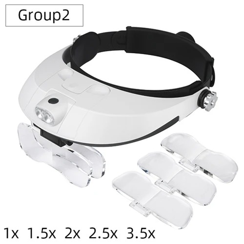 Darkroom Enlarger Lens - แว่นขยายแบบคาดศีรษะสำหรับงานบัดกรี พร้อมโคมไฟ LED ที่ถอดออกได้ และเลนส์ขยาย 5