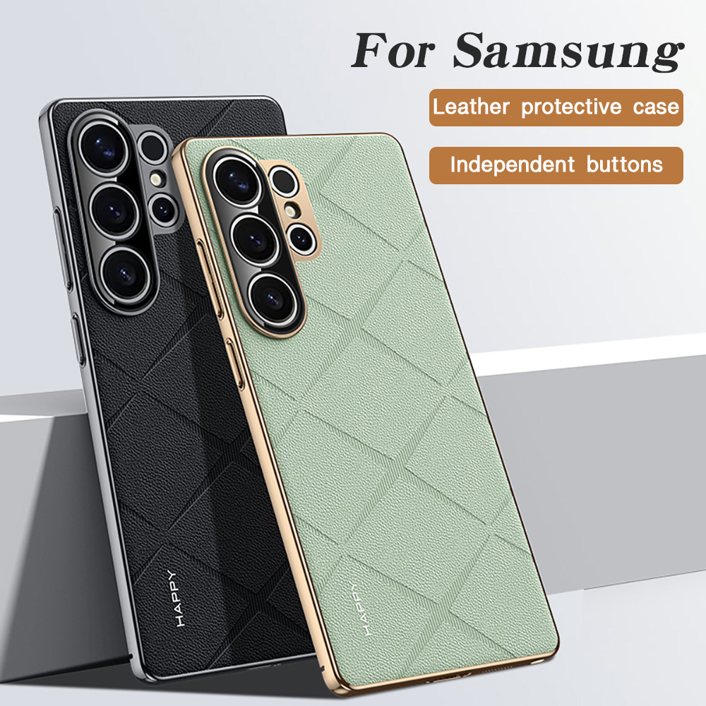 Camera Leather Case - เคสหนังหุ้มขอบหรูหราสำหรับ Samsung S25 Ultra S25 S25Plus